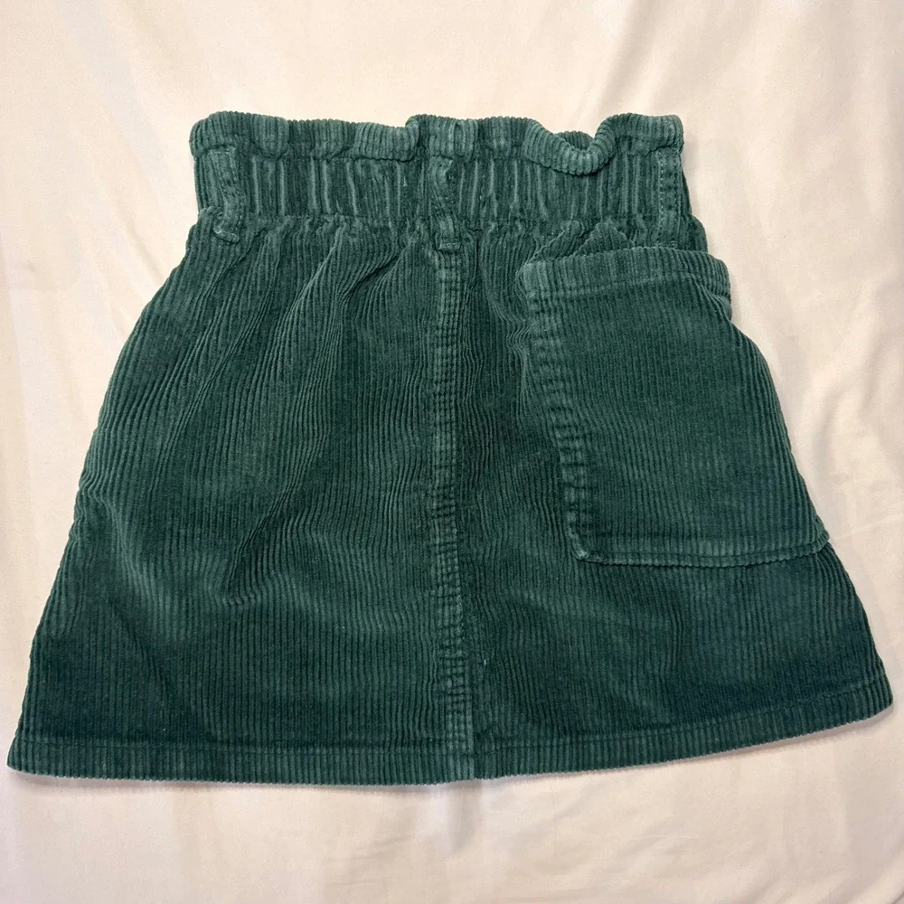 Zara Kids Girls Green Corduroy Paperbag Waist Mini Skirt Size 10 140cm